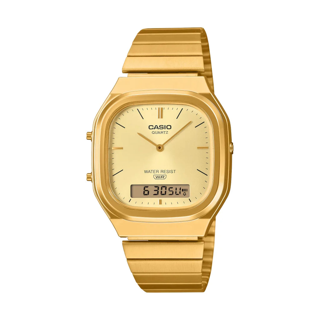 Orologio Analogico e Digitale Casio Cassa e Cinturino Acciaio Dorato AQ-240EG-9AEF