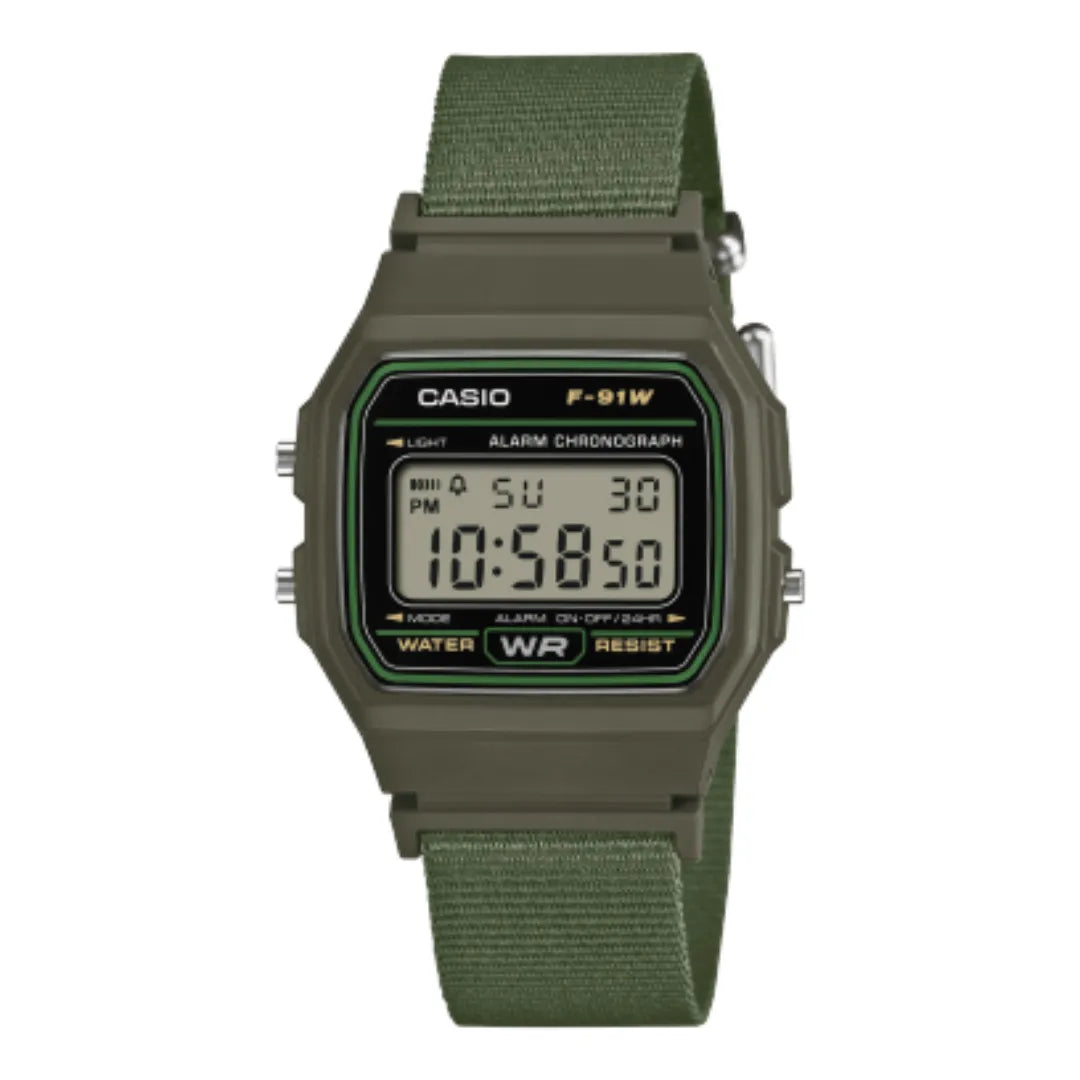 Orologio Casio Digitale Cinturino Nato Verde F-91WF-3AEF
