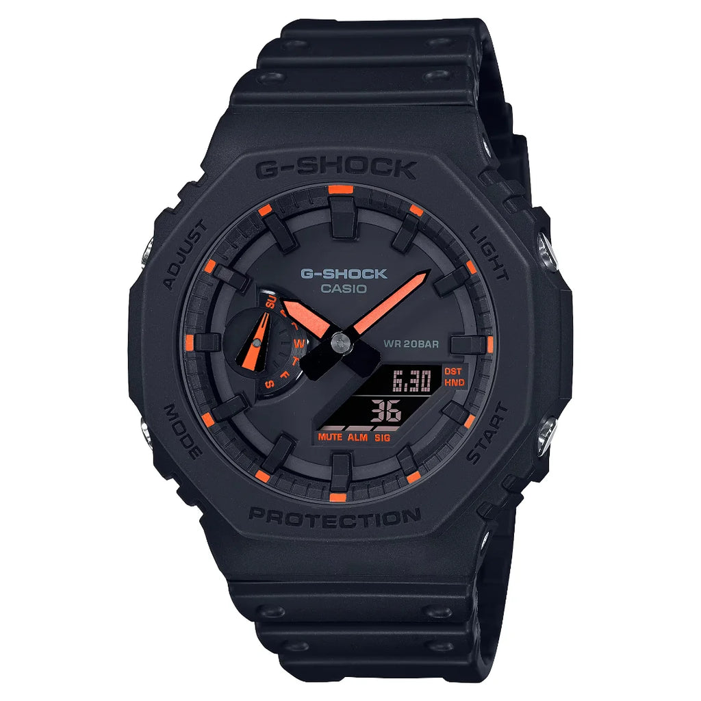 Orologio Casio G-Shock Analogico Digitale Cinturino Caucciù Nero Arancione GA-2100-1A4ER