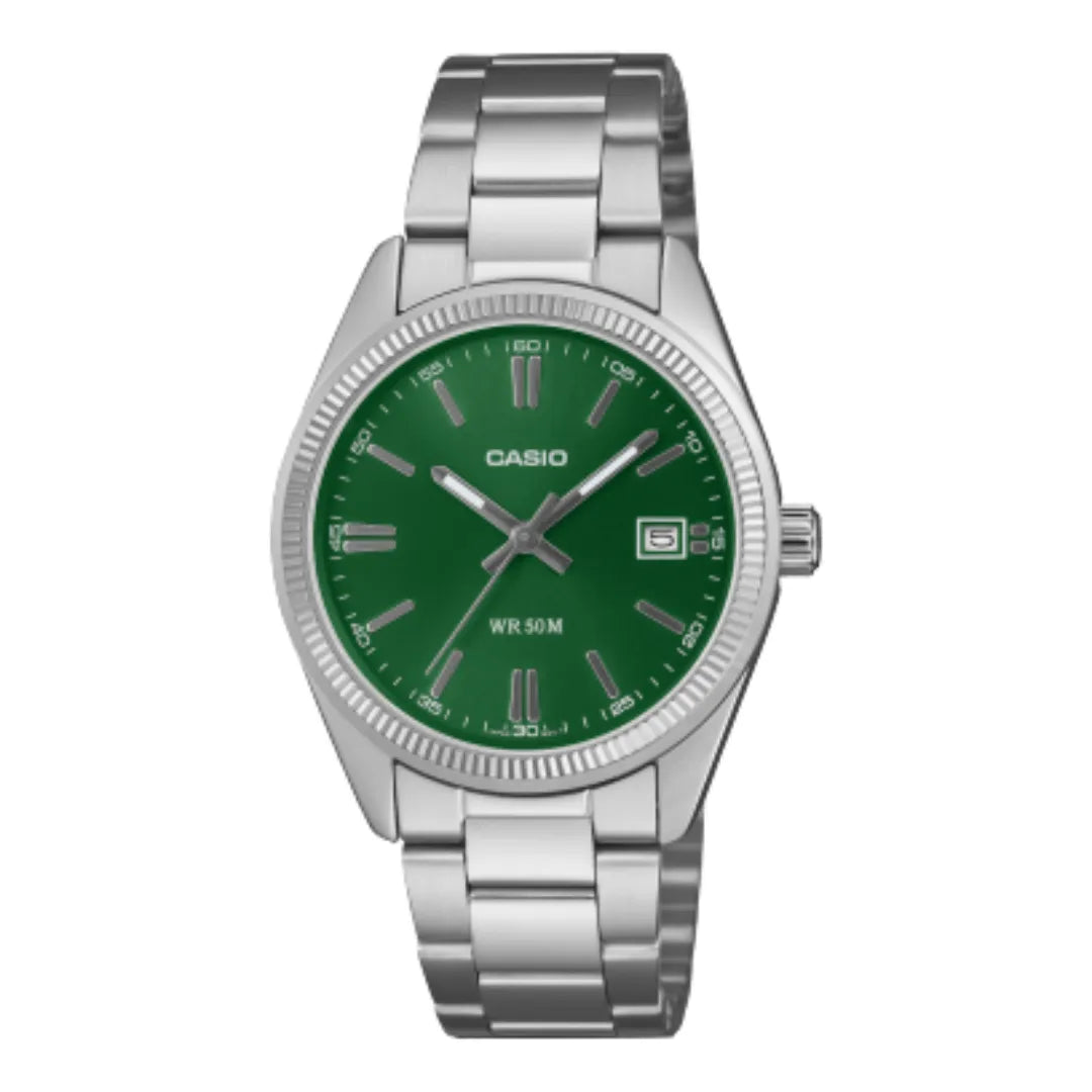 Orologio Casio Solo Tempo Cinturino E Cassa Acciaio Quadrante Verde UTP-1302PD-3A1VEF