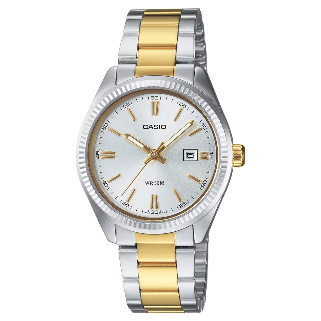 Orologio Casio Solo Tempo Cinturino e Qudrante Argentato Dorato LTP-1302PSG-7AVEG
