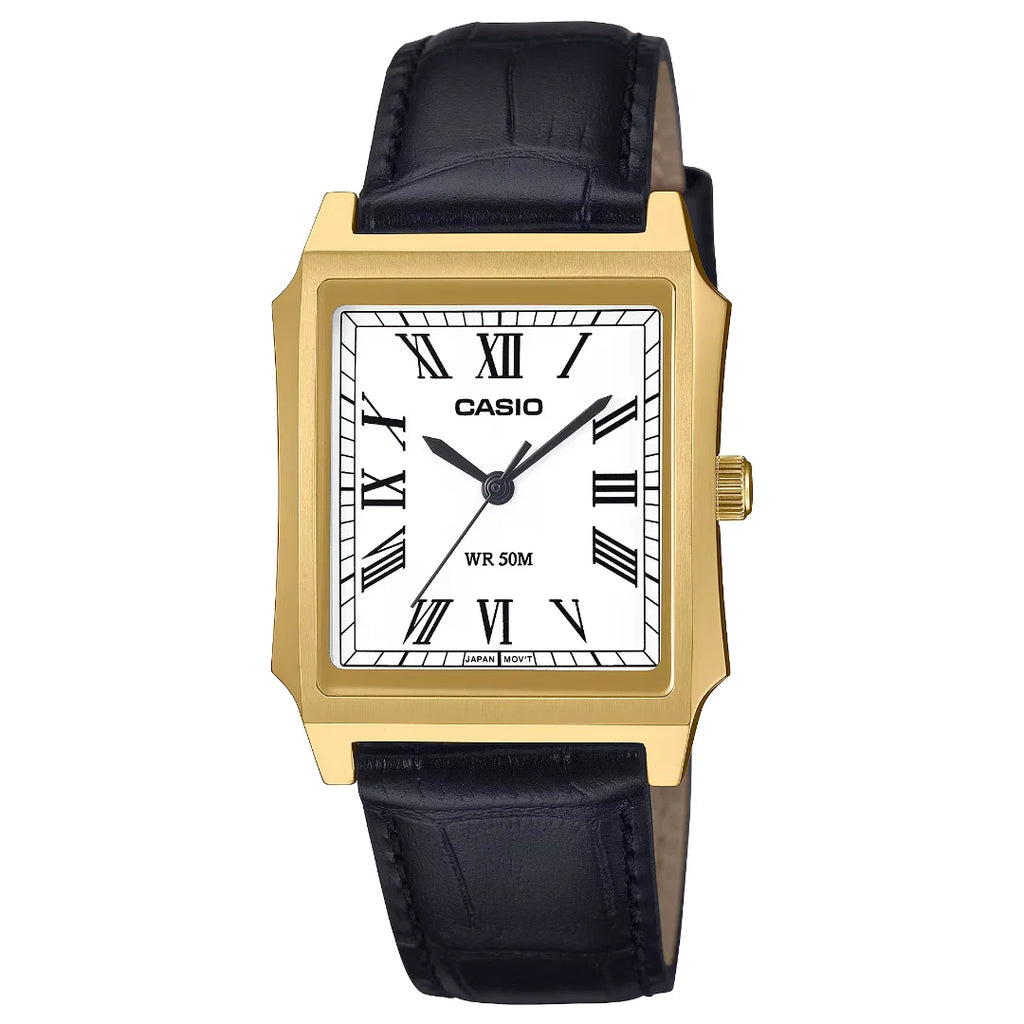 Orologio Casio Solo Tempo Cinturnio Pelle Nera Cassa Dorata MTP-B190GL-7BVEF