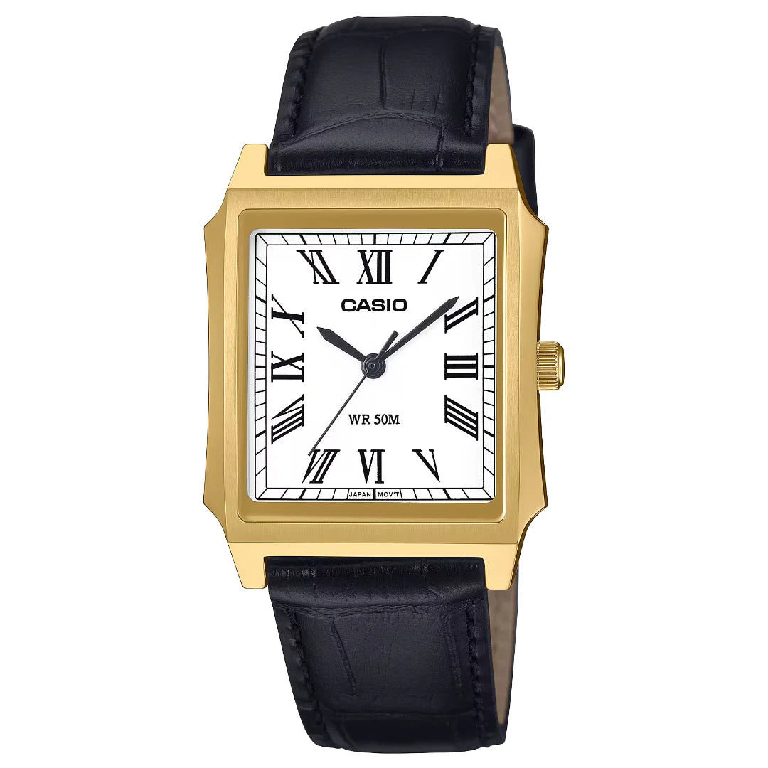 Orologio Casio Solo Tempo Cinturnio Pelle Nera Cassa Dorata MTP-B190GL-7BVEF