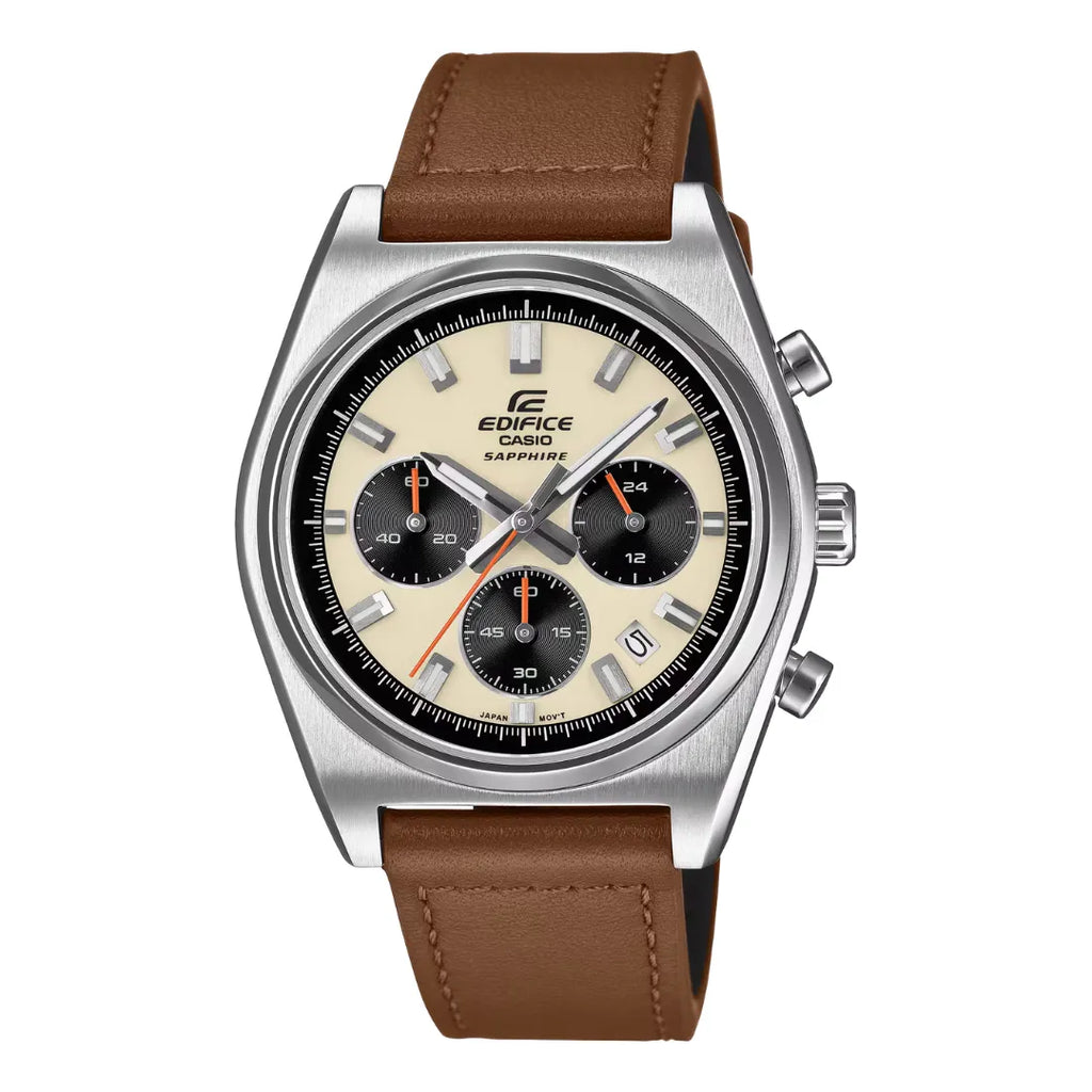 Orologio Cronografo Casio Cinturino Pelle Marrone e Quadrante Panna EFB-730L-7AVUEF