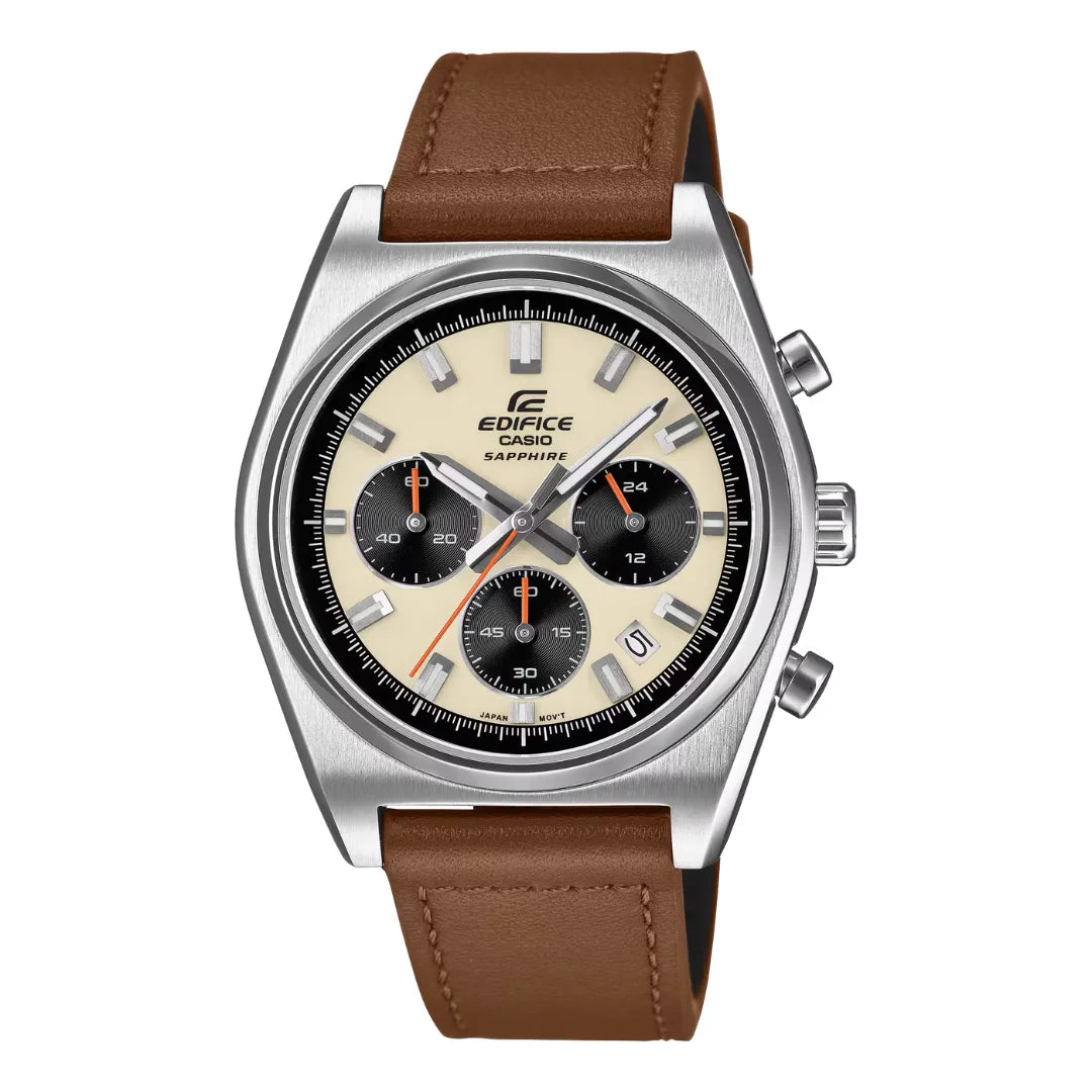 Orologio Cronografo Casio Cinturino Pelle Marrone e Quadrante Panna EFB-730L-7AVUEF