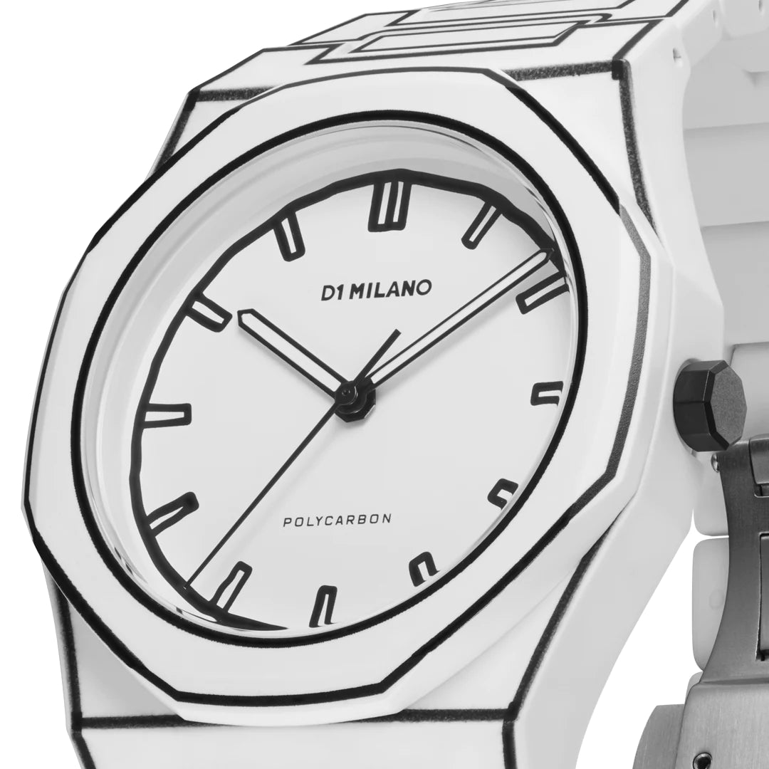 Orologio D1 Milano Polycarbon White Sketch D1-PCBJ34