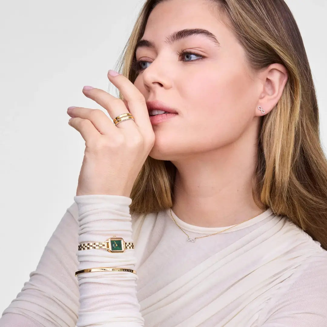 Orologio Daniel Wellington Quadro Mini Arch 3-link Emerald Sunray Gold Acciaio Dorato e Cinturino a Maglie DW00100852