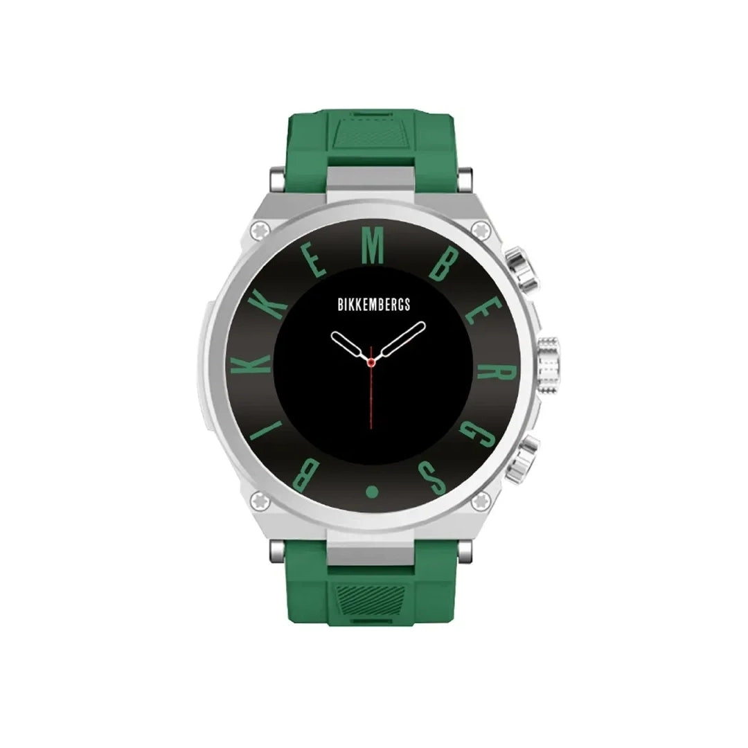 Orologio Smartwatch Bikkembergs Cassa Silver Cinturino Silicone Verde Super AMOLED 46mm BK-GT504