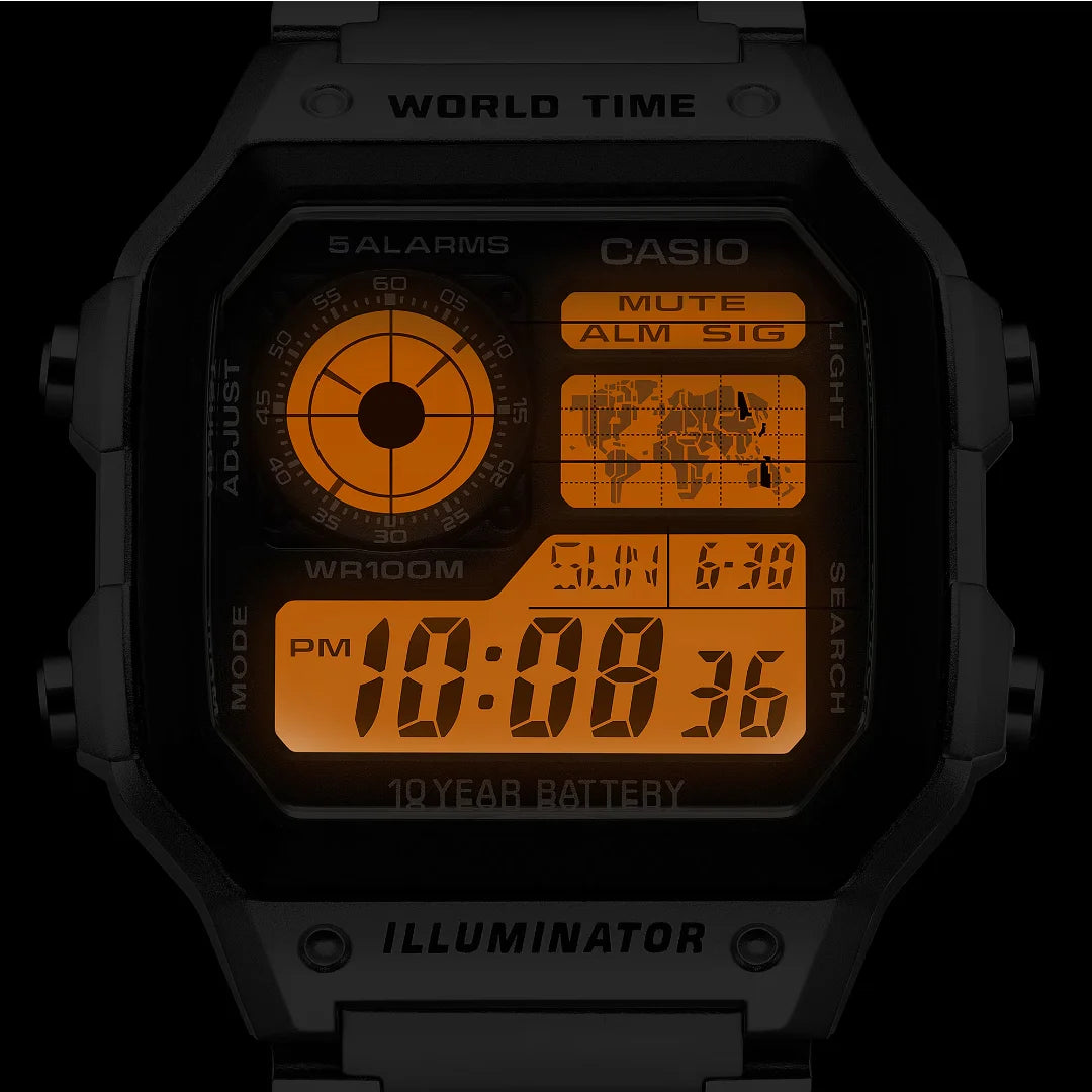 Orologio Viaggio Casio Cinturino Acciaio AE-1200WHD-1AVEF