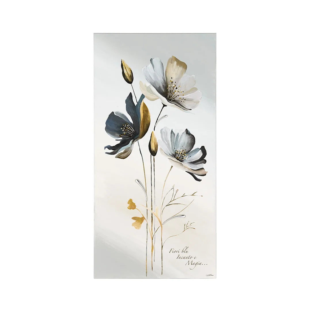 Pannello Acca Argenti Fiori Blu Incanto e Magia Legno e Argento QD.711 25X50