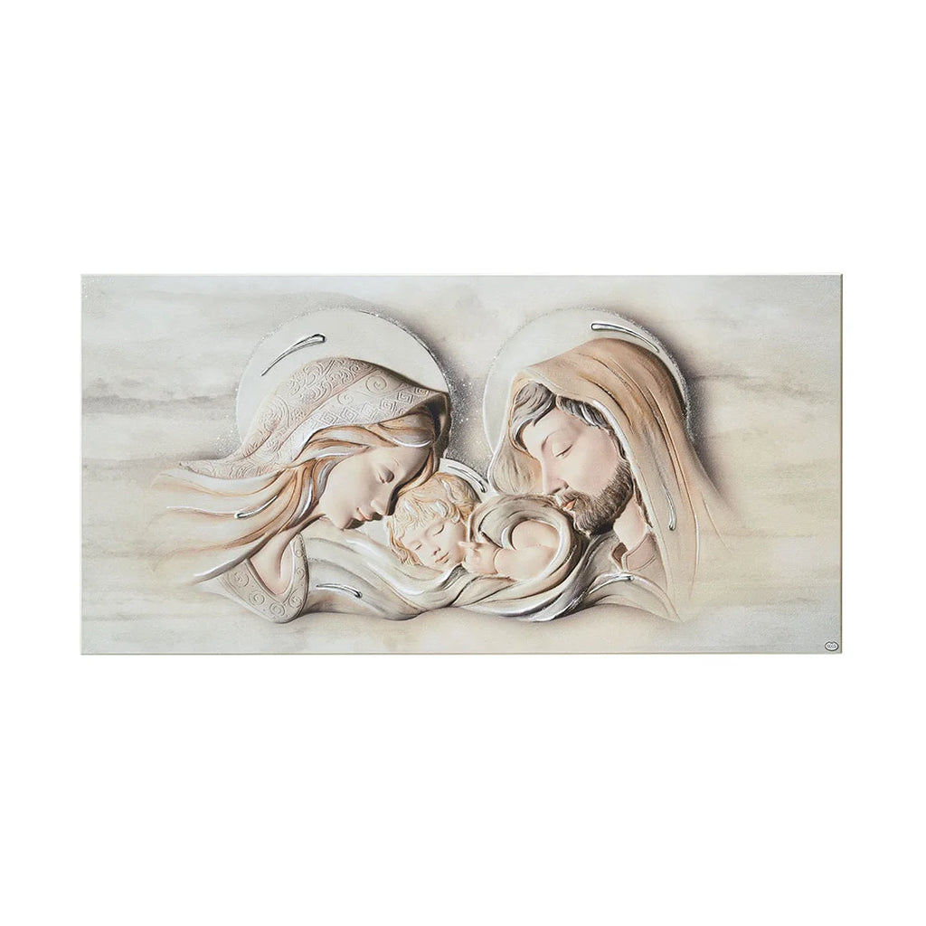 Pannello Acca Argenti Sacra Famiglia Legno e Argento QS.578 SF 60X30