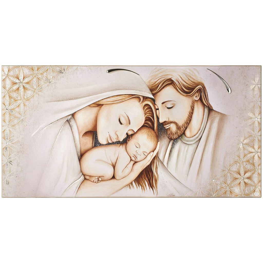 Pannello Acca Sacra Famiglia Fiore della Vita Argento e Cristalli QS.683 SF 40X80