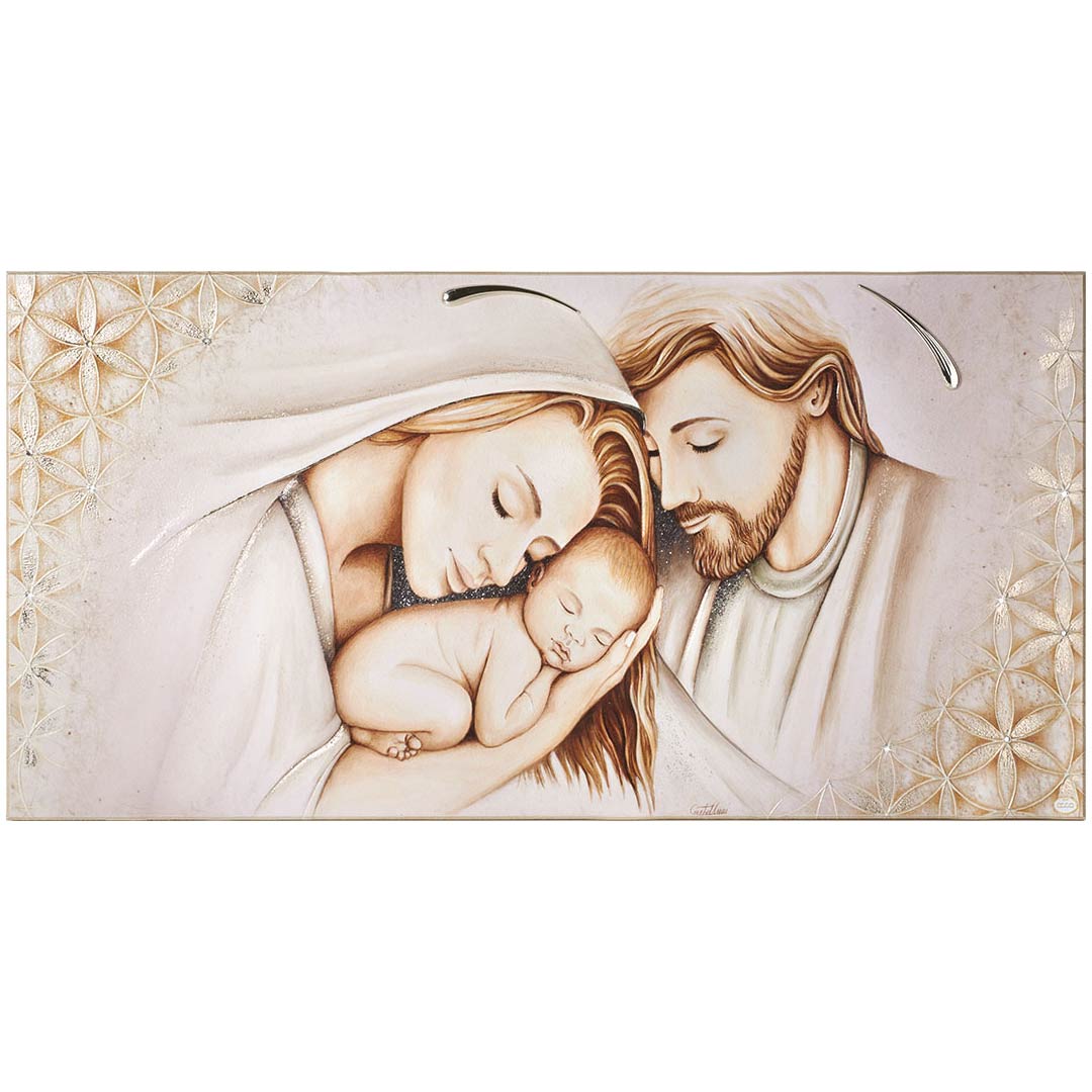 Pannello Acca Sacra Famiglia Fiore della Vita Argento e Cristalli QS.683 SF 40X80