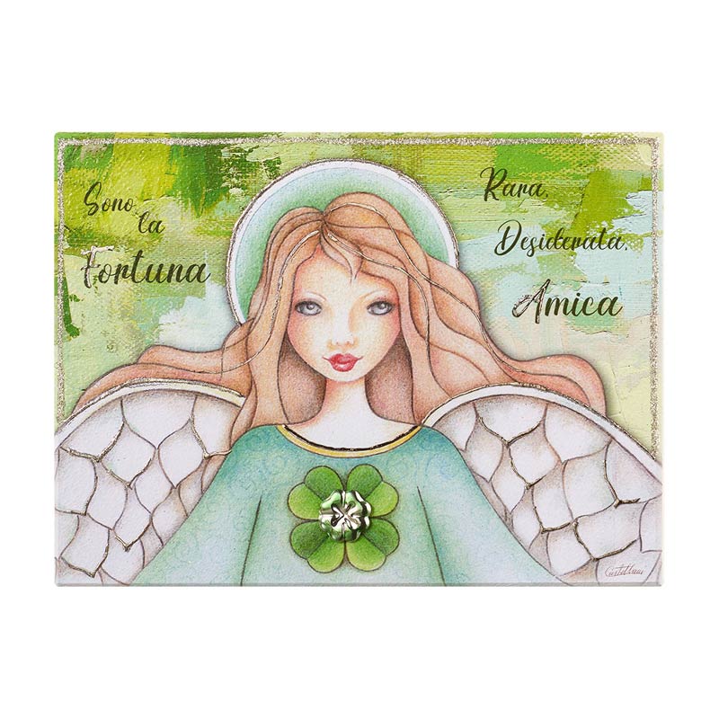 Pannello Angelo Della Fortuna Legno Argento 925‰ Acca Argenti QD.983 25x33