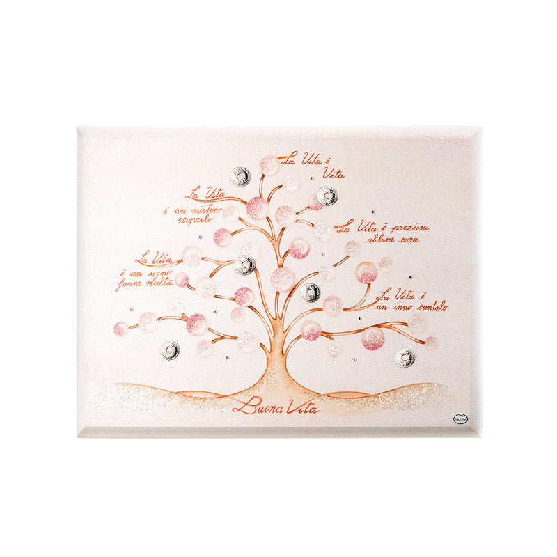 Pannello Quadro Albero Buona Vita Rosa Legno Argento 925‰ Acca Argenti QD 102R 17x24
